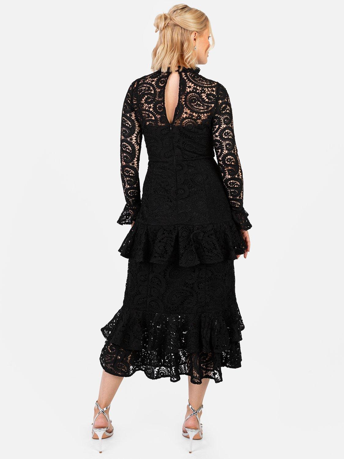 Product image 3 of 6, which shows Maya Deluxe Lace Ruffle Midaxi Dress, Black, 6