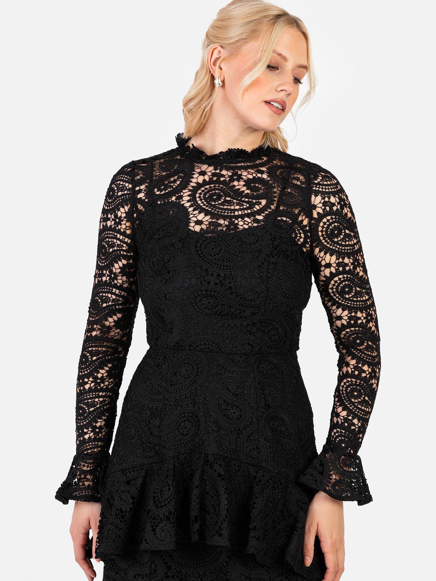 Product image 4 of 6, which shows Maya Deluxe Lace Ruffle Midaxi Dress, Black, 6