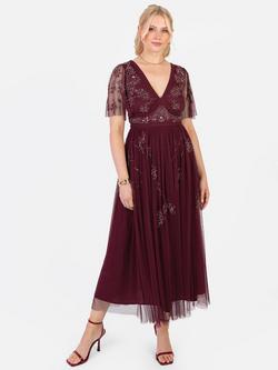 Maya Deluxe Embellished Lace Trim Midaxi Dress, Cranberry, Cranberry