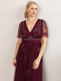 Maya Deluxe Embellished Lace Trim Midaxi Dress, Cranberry - view 2, Cranberry
