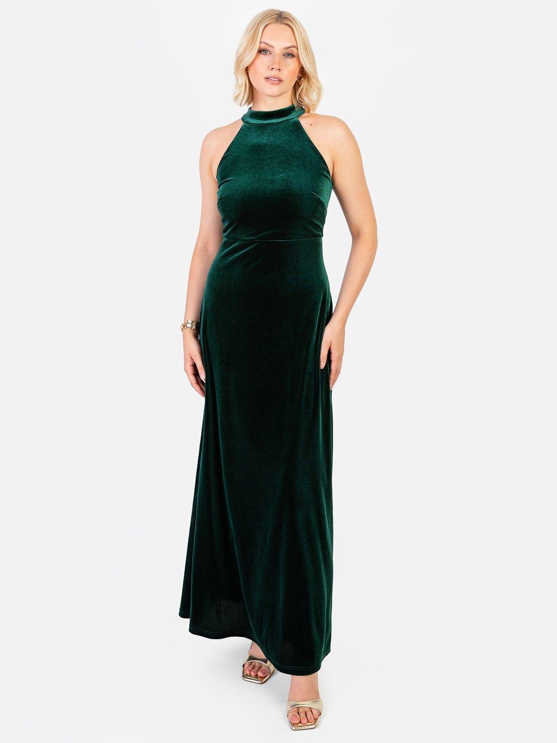 Maya Emerald Green Maxi Dress With Ruffle Shoulder Detail