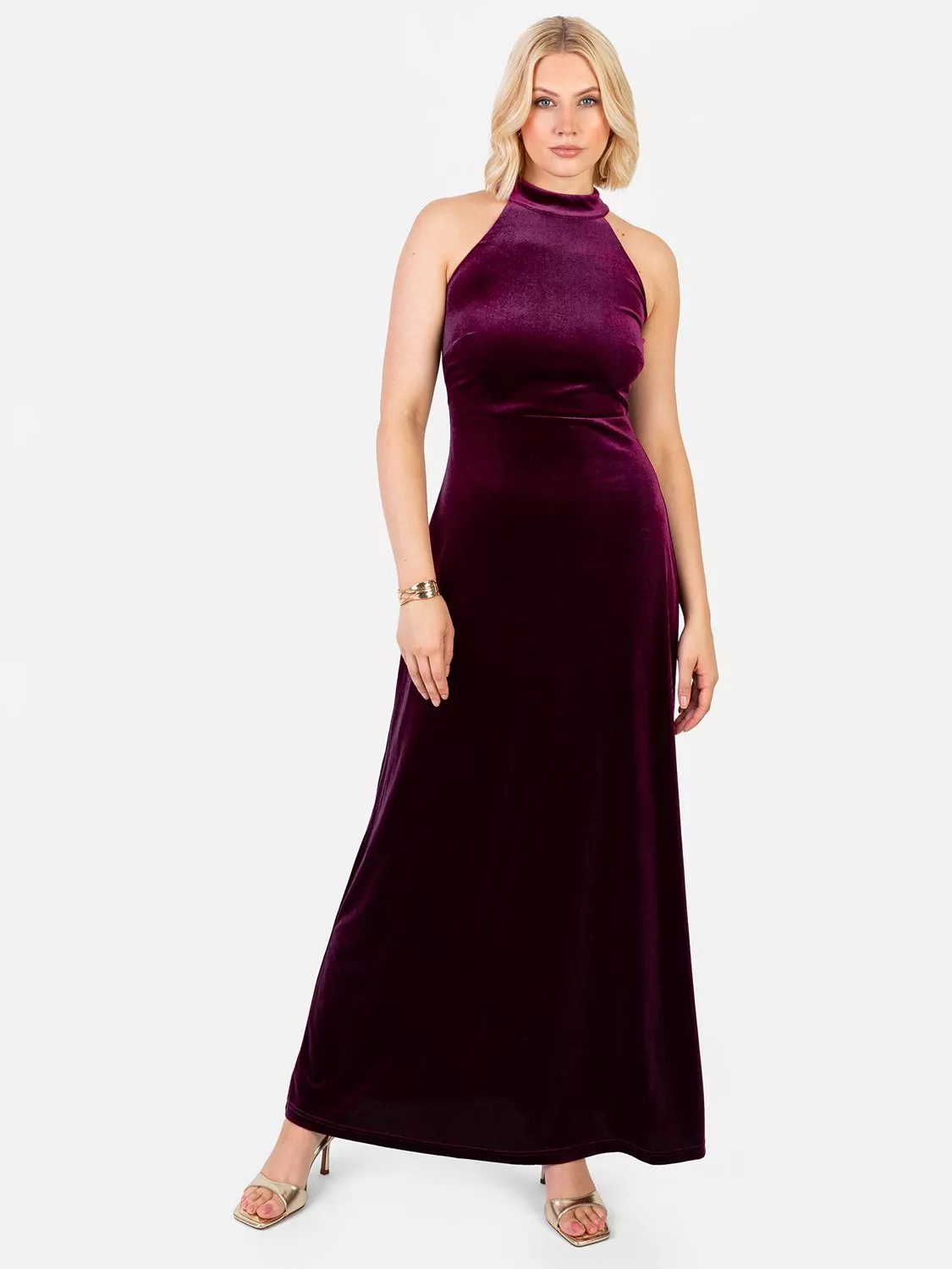 Maya Deluxe Halterneck Velvet Maxi Dress, Rich Purple