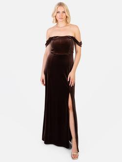 Maya Deluxe Bardot Velvet Maxi Dress, Chocolate