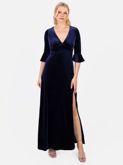 Maya Deluxe Velvet Three Quarter Sleeve Maxi Dress, Navy