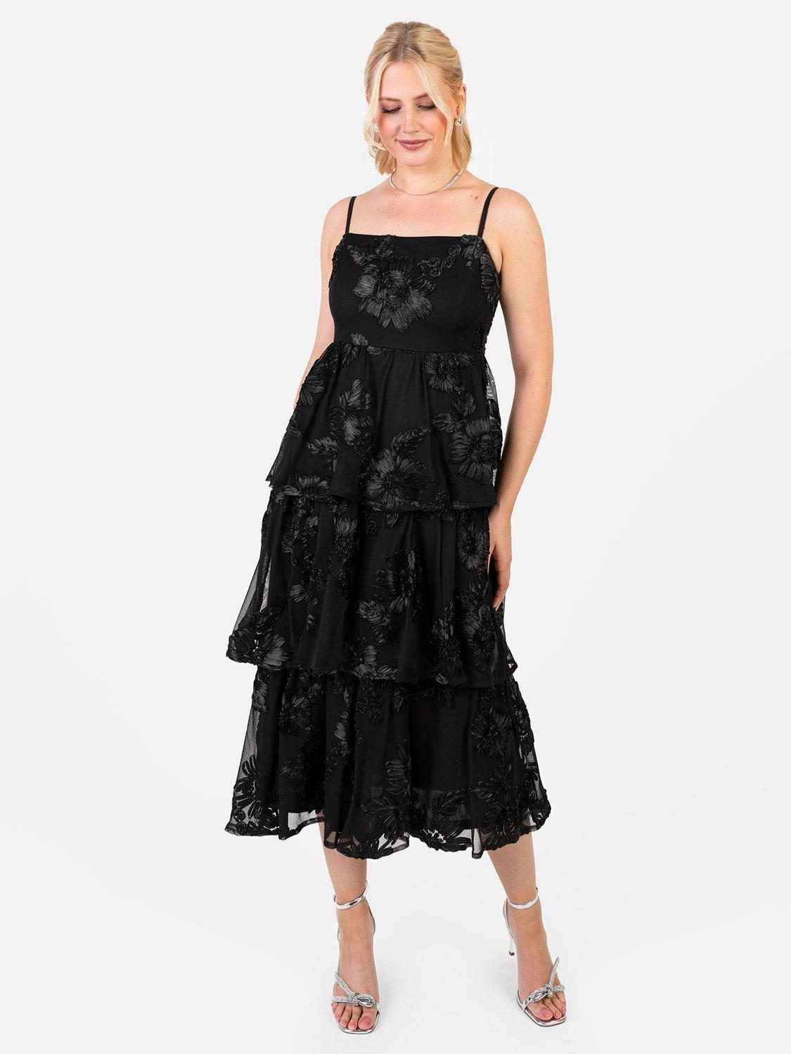 Product image 1 of 5, which shows Maya Deluxe Floral Spaghetti Strap Open Back Midi Dress, Black, 6