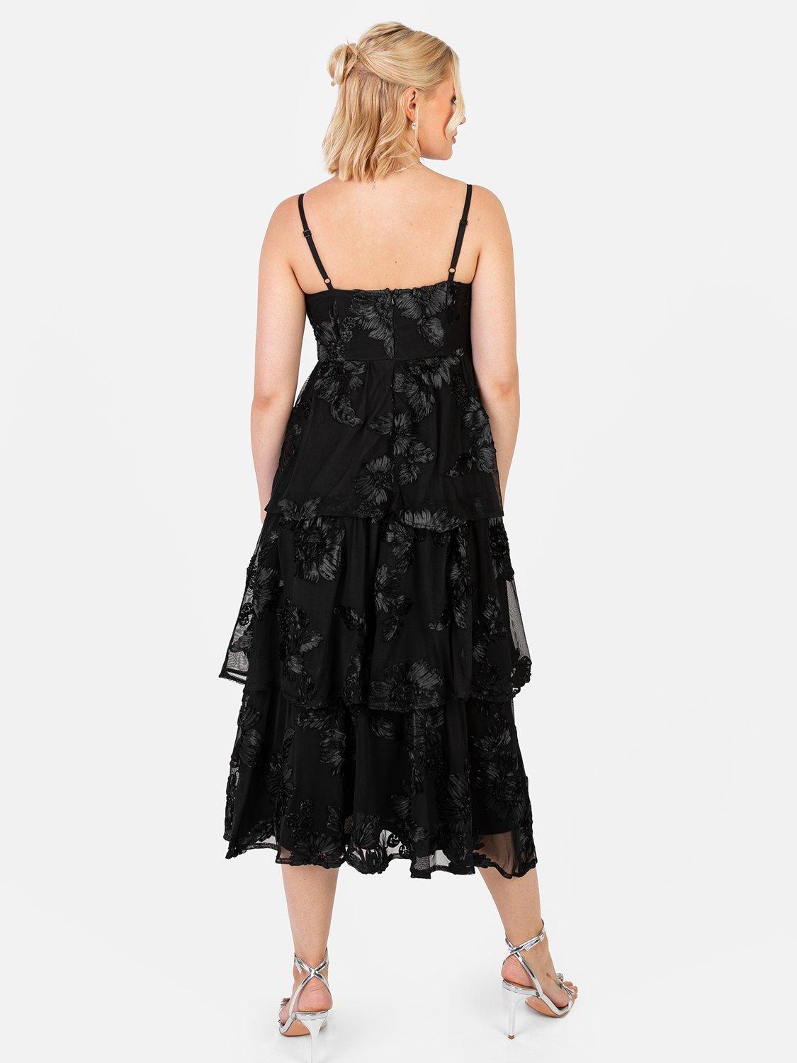 Product image 3 of 5, which shows Maya Deluxe Floral Spaghetti Strap Open Back Midi Dress, Black, 6