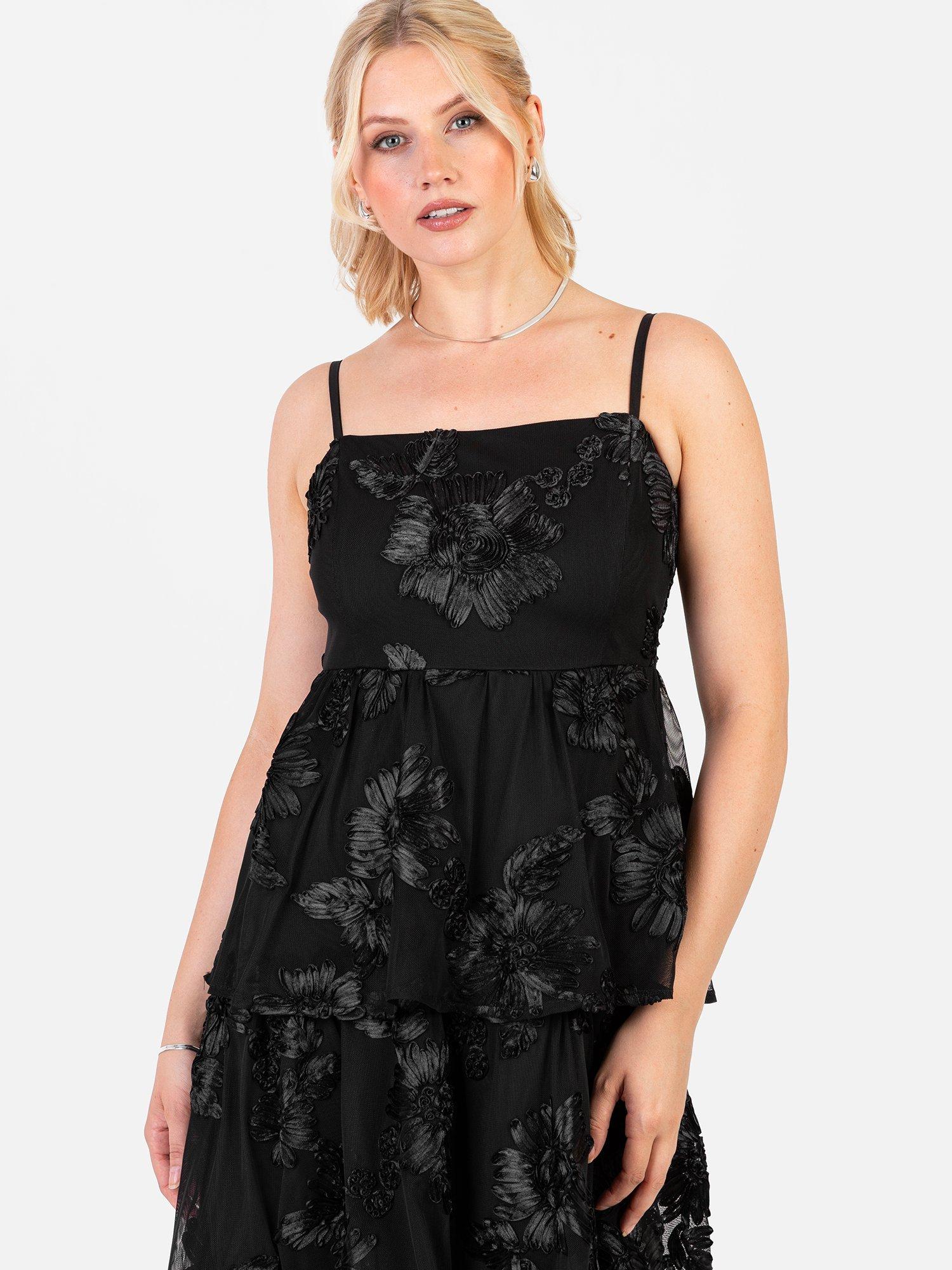 Product image 4 of 5, which shows Maya Deluxe Floral Spaghetti Strap Open Back Midi Dress, Black, 6