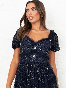 Maya Deluxe Sequin Puff Sleeve Maxi Dress, Navy - view 2, Navy