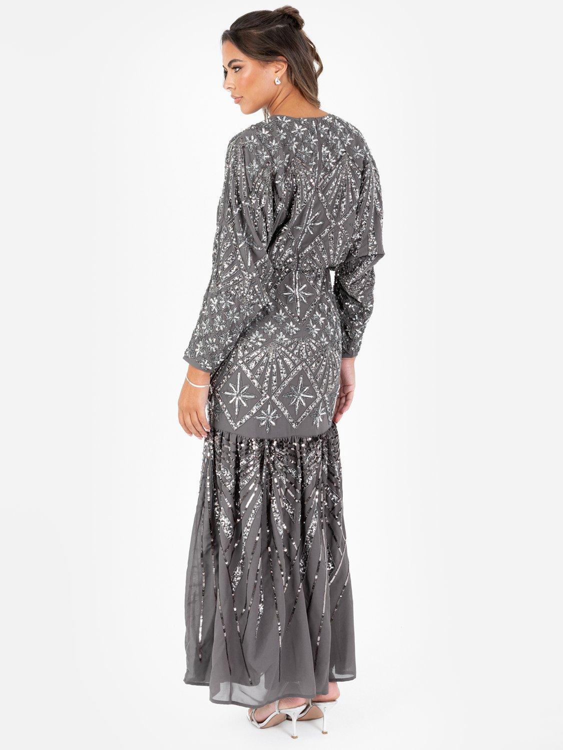 Maya Deluxe Embellished Long Sleeve Round Neck Maxi Dress