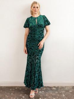 Maya Deluxe Floral Flocked Velvet Maxi Dress, Teal, Teal