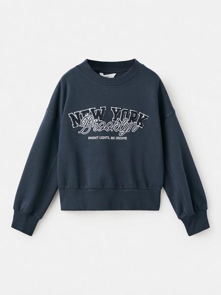 Mango Kids' Brookset Cotton Blend Embroidered Sweatshirt, Navy, Navy