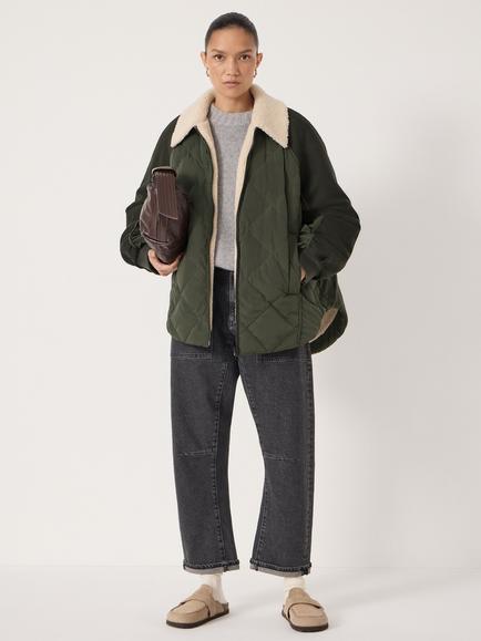 HUSH Teddy Quilted Jacket, Khaki, Khaki