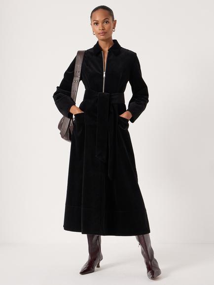 HUSH Corduroy Long Sleeve Cotton Blend Midi Dress, Black