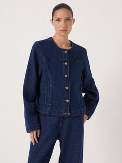 HUSH Lurex Collarless Denim Jacket, Blue/Gold