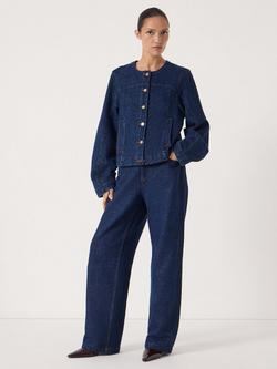 HUSH Lurex Collarless Denim Jacket - view 2, Blue/Gold