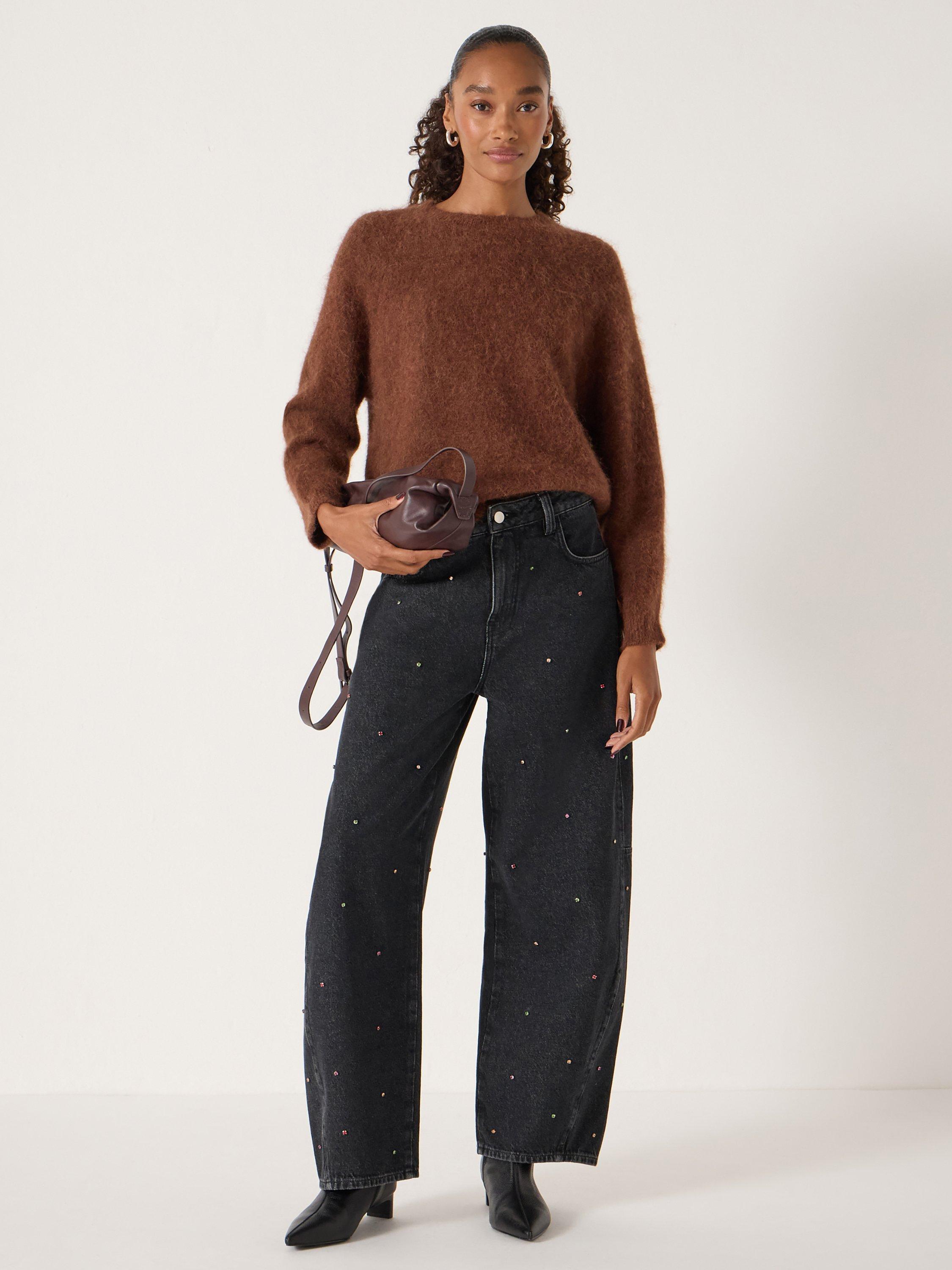 Product image 2 of 5, which shows HUSH Bree Cotton Barrel Jeans, Washed Black, 10S