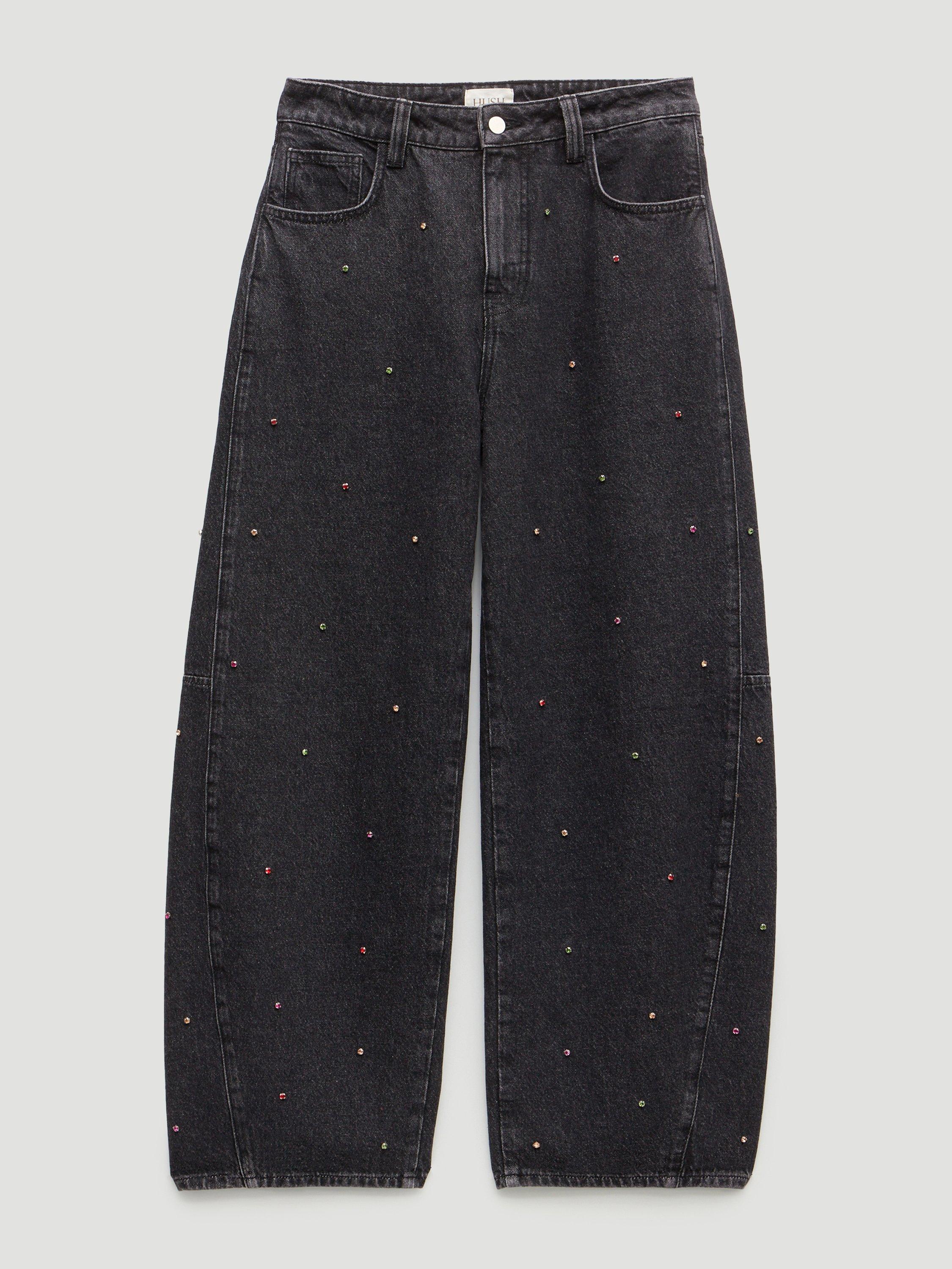 Product image 4 of 5, which shows HUSH Bree Cotton Barrel Jeans, Washed Black, 10S