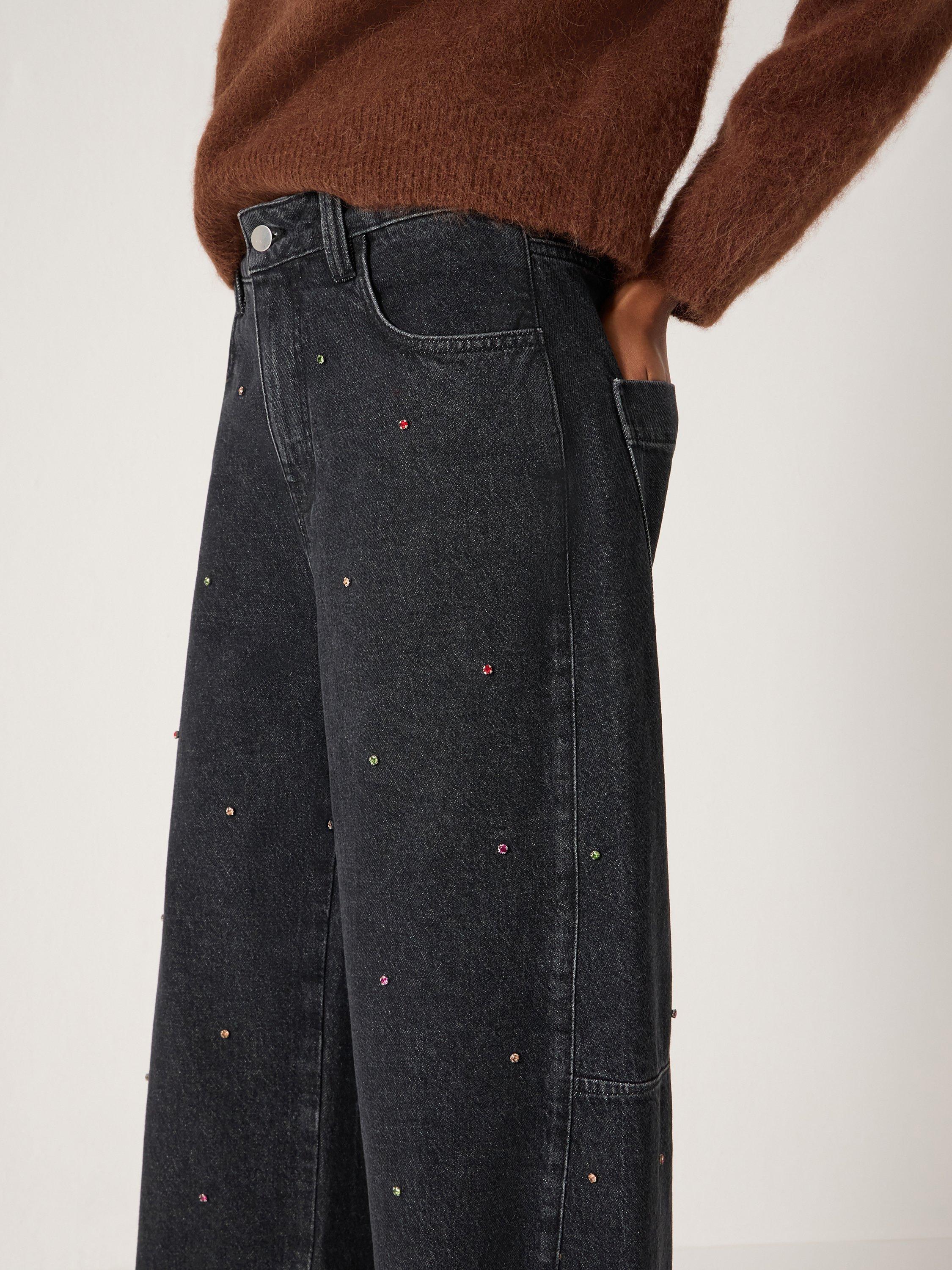 Product image 5 of 5, which shows HUSH Bree Cotton Barrel Jeans, Washed Black, 10S
