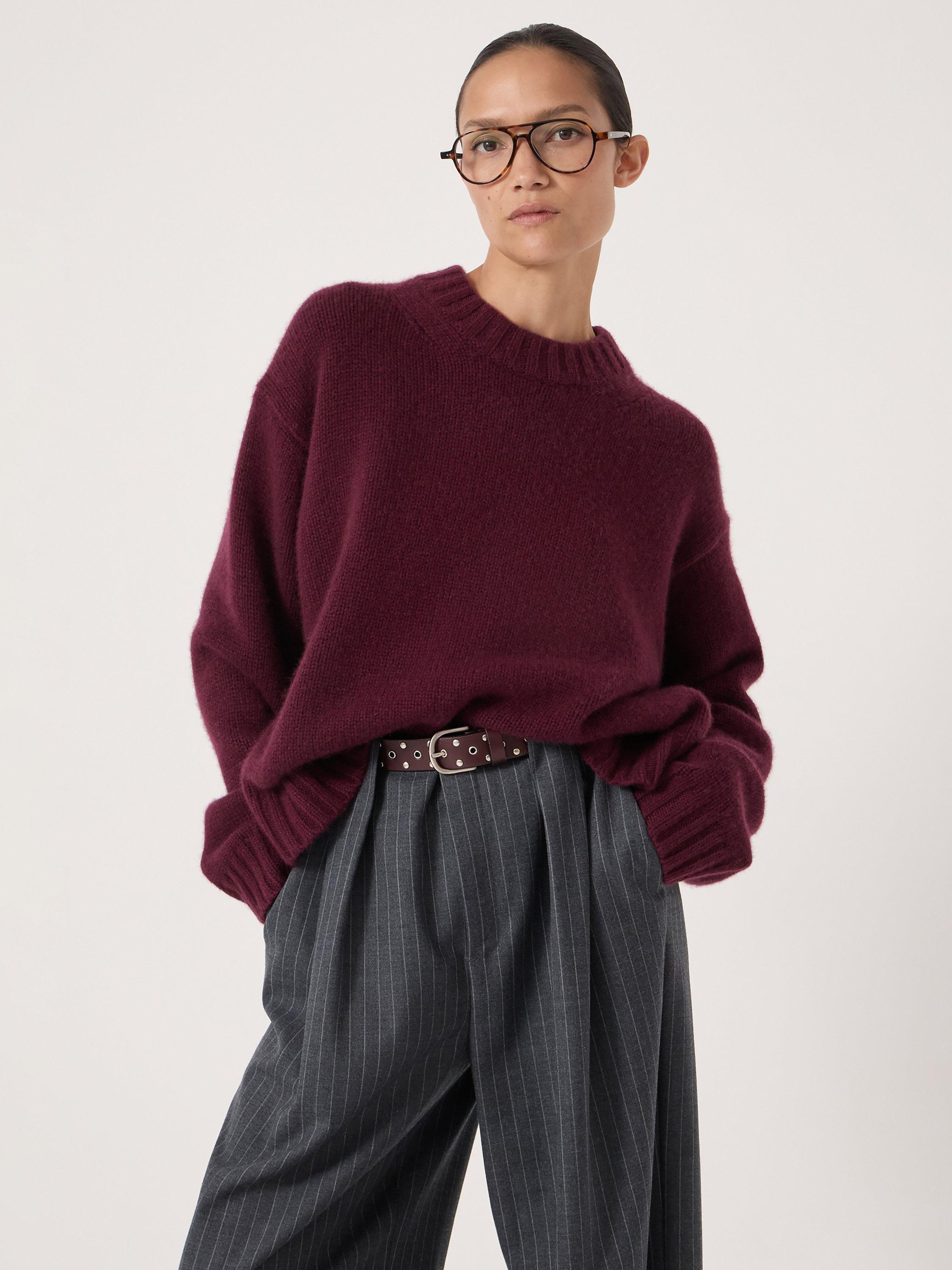 Product image 1 of 1, which shows HUSH Cora Chunky Cashmere Jumper, Burgundy Purple, XS-S