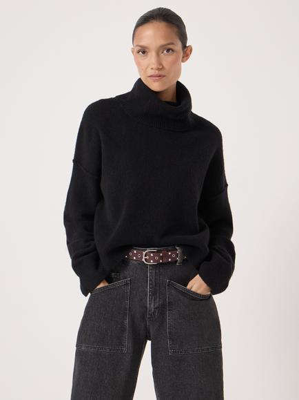 HUSH Meryl Wool Blend Drop Sleeve Roll Neck Crop Jumper - view 2, Black