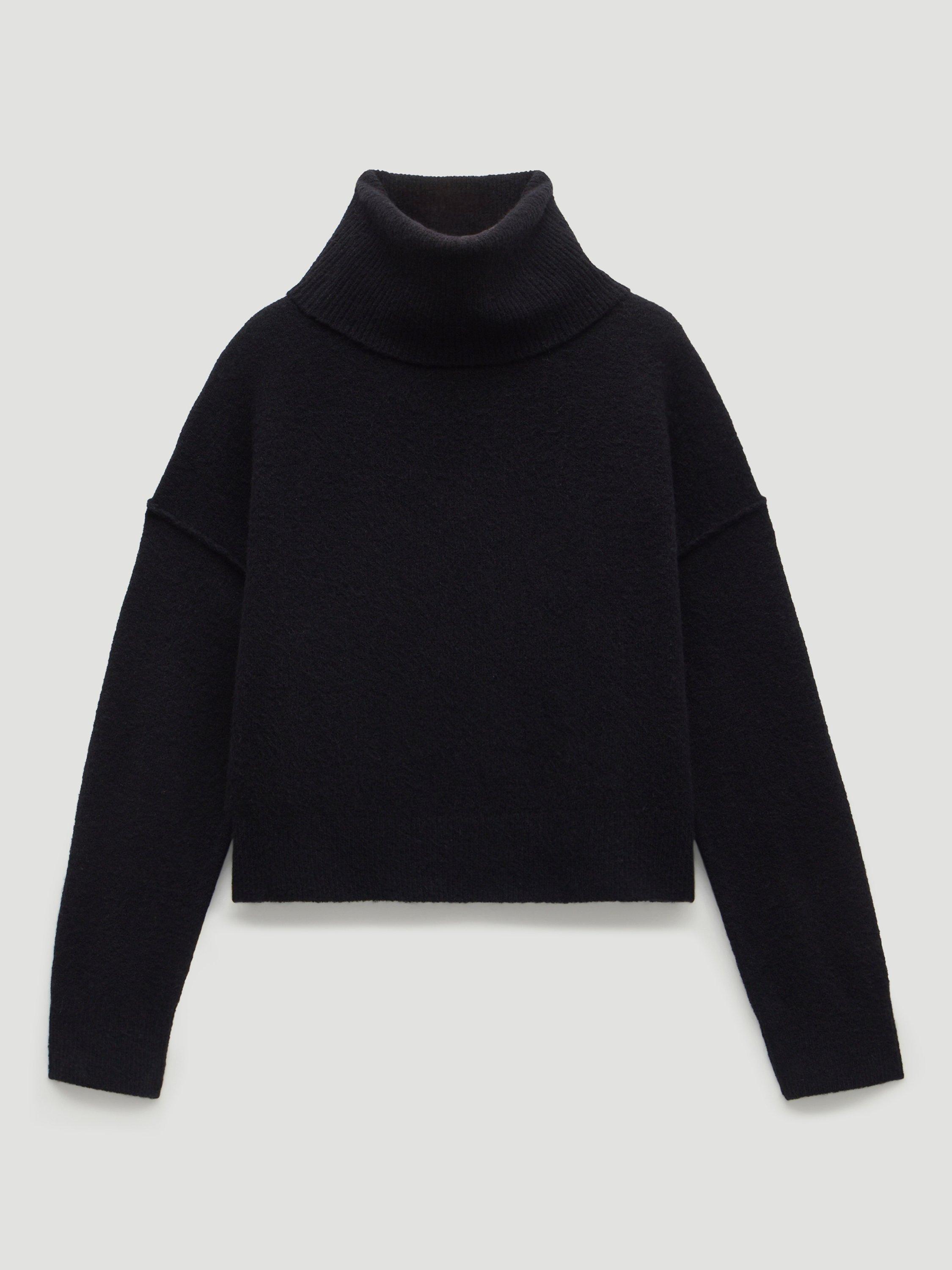 Product image 4 of 6, which shows HUSH Meryl Wool Blend Drop Sleeve Roll Neck Crop Jumper, Black, L-XL