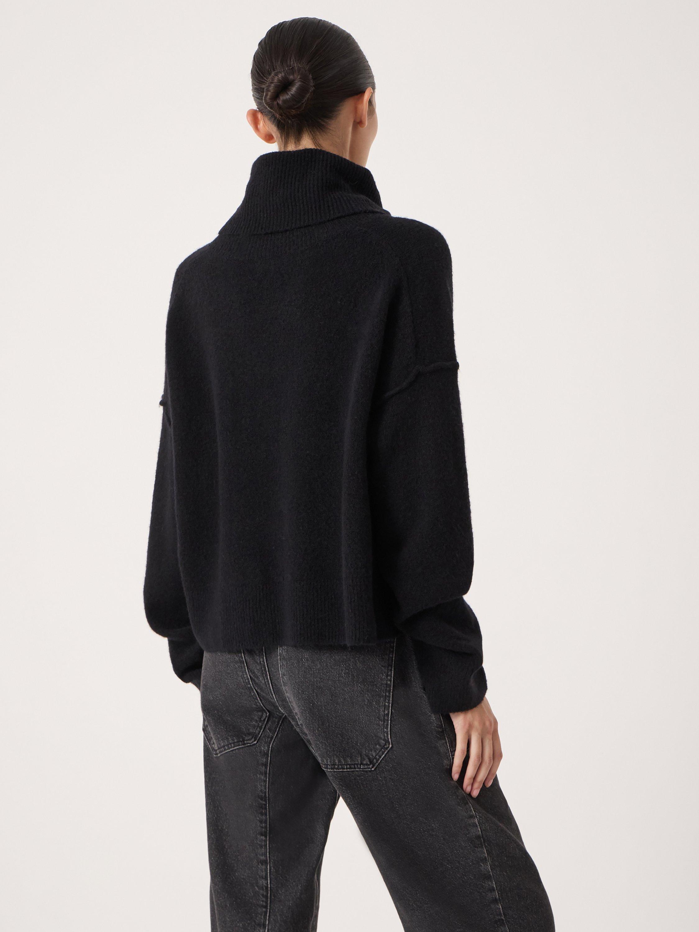Product image 6 of 6, which shows HUSH Meryl Wool Blend Drop Sleeve Roll Neck Crop Jumper, Black, L-XL