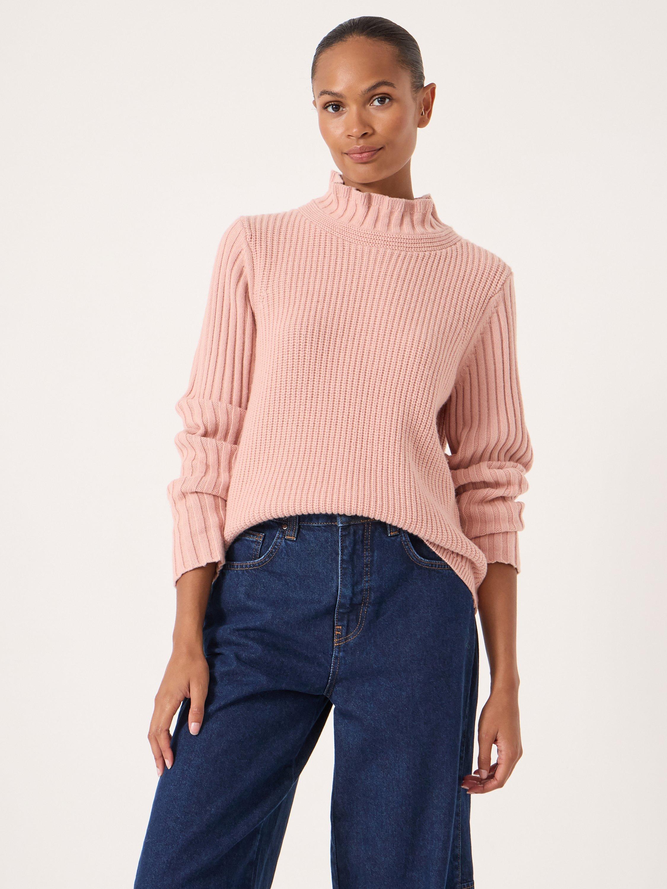 Product image 1 of 1, which shows HUSH High Neck Ribbed Jumper, Soft Pink, XS-S