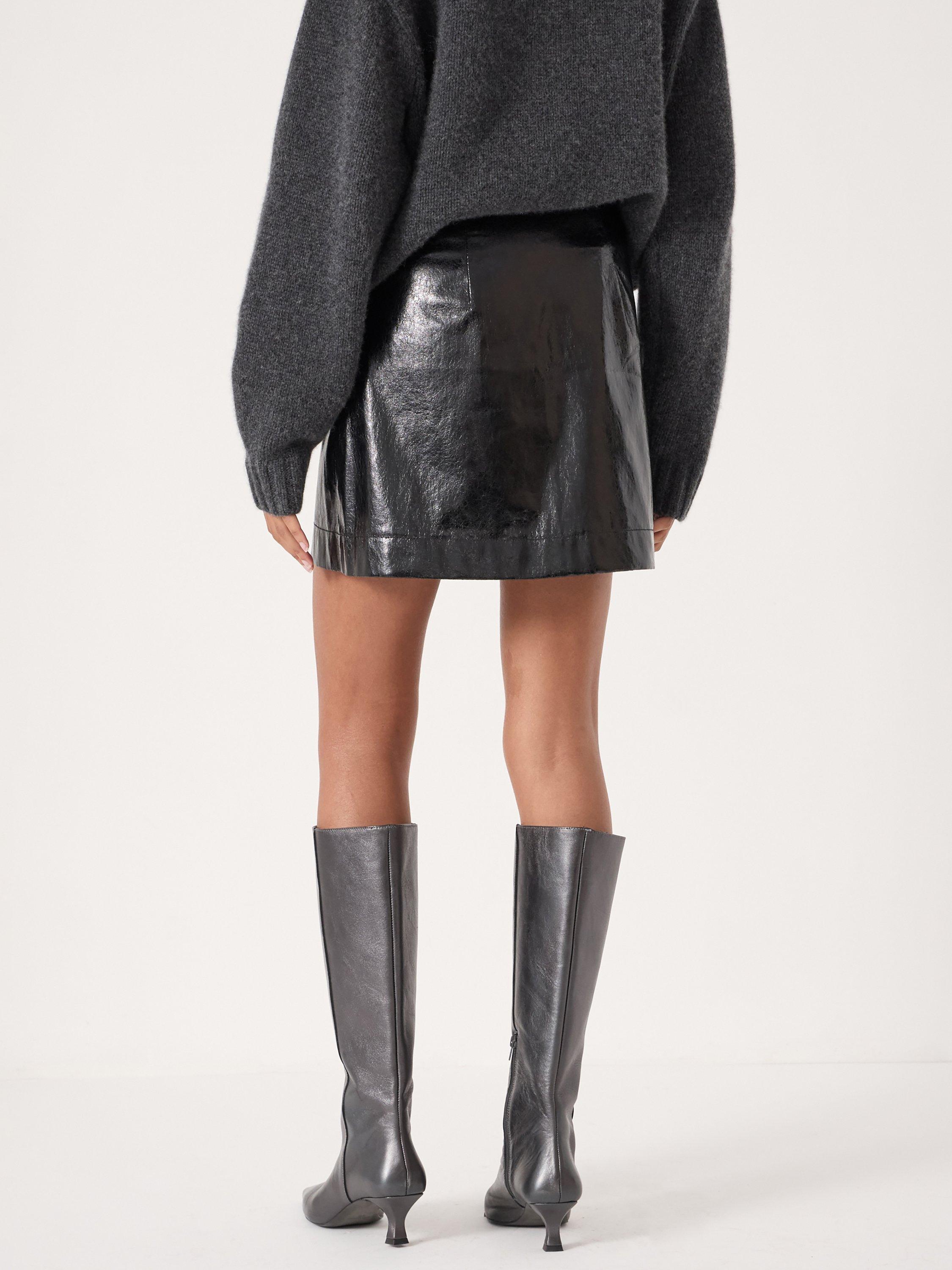 Product image 3 of 4, which shows HUSH Crackled Patent Mini Skirt, Black, 6