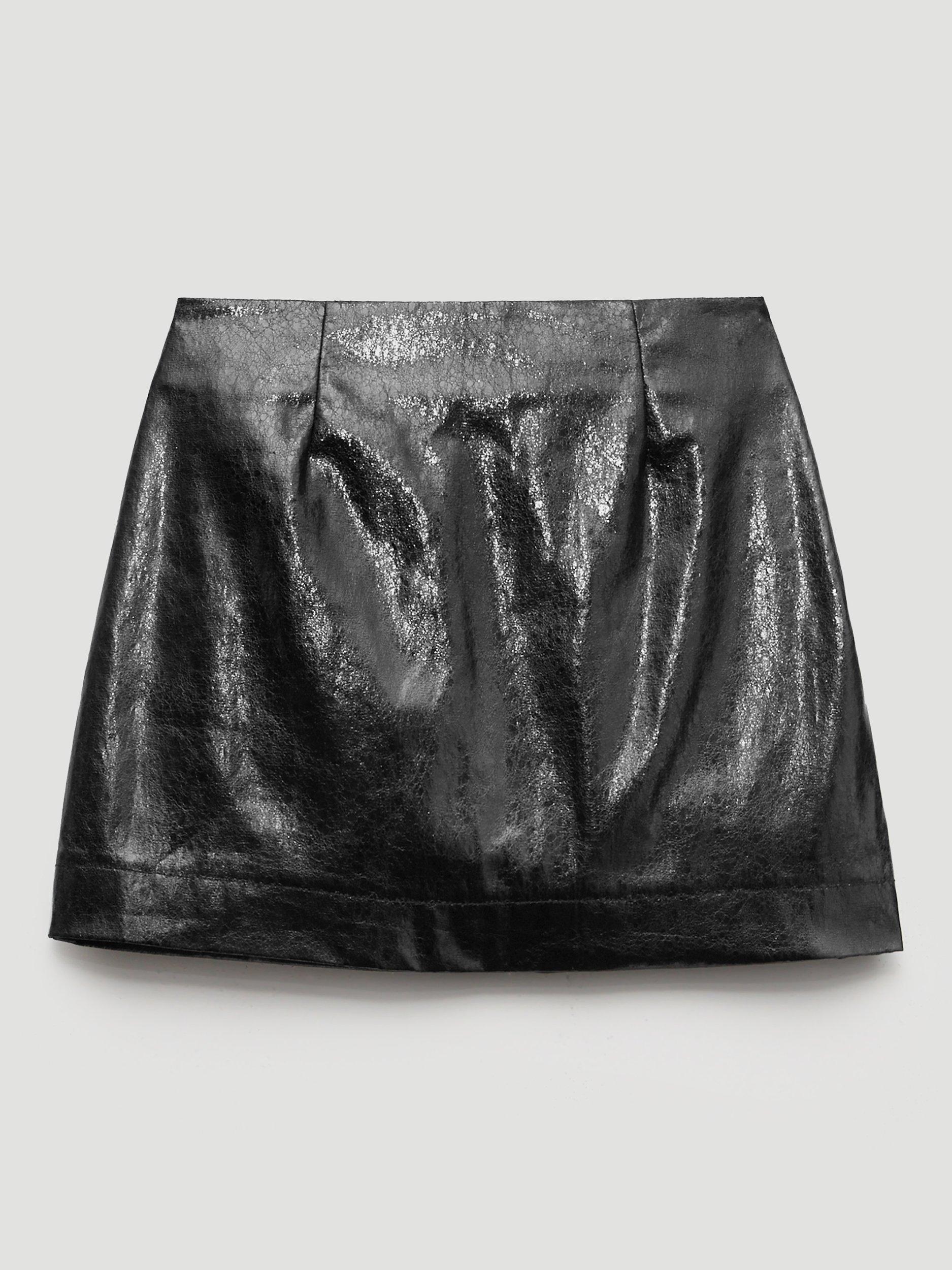 Product image 4 of 4, which shows HUSH Crackled Patent Mini Skirt, Black, 6