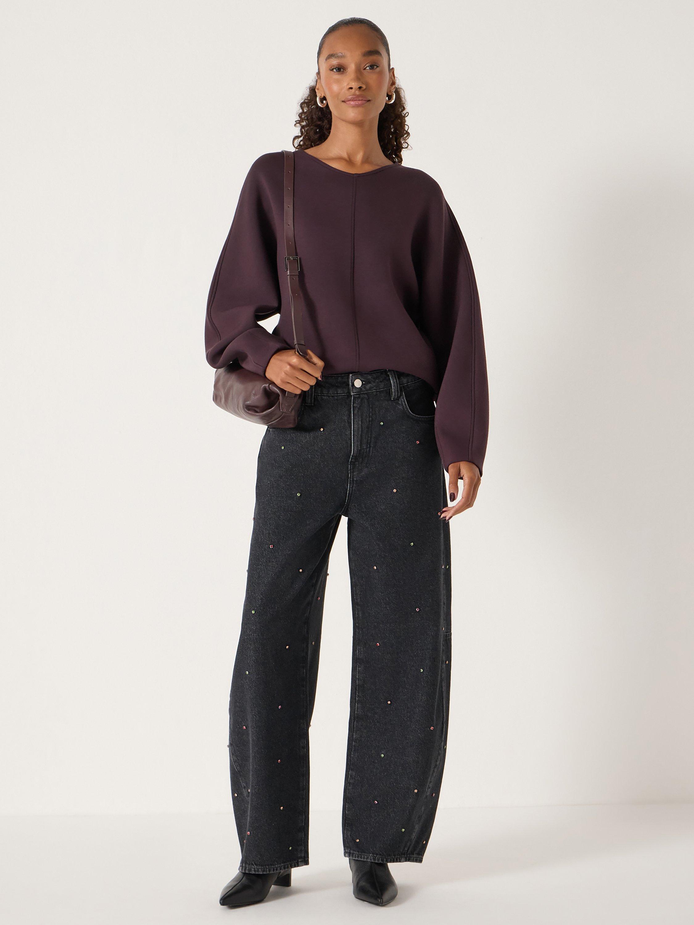 Product image 1 of 5, which shows HUSH Round Neck Barrel Sweatshirt, Plum Purple, XS-S