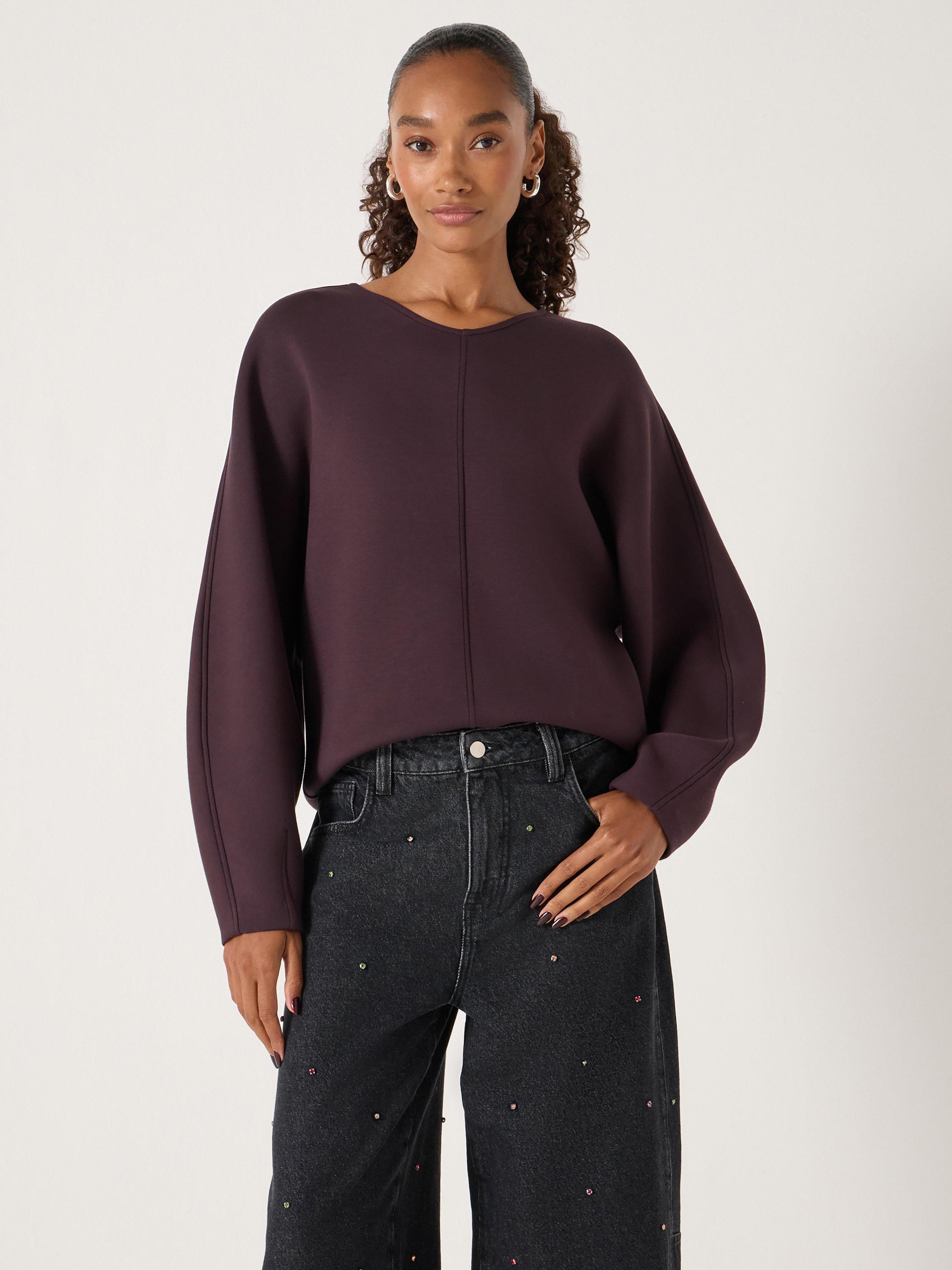 Product image 2 of 5, which shows HUSH Round Neck Barrel Sweatshirt, Plum Purple, XS-S