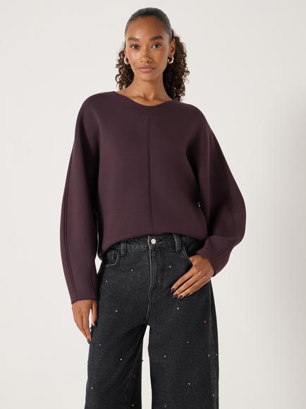 HUSH Round Neck Barrel Sweatshirt, Plum Purple - view 2, Plum Purple