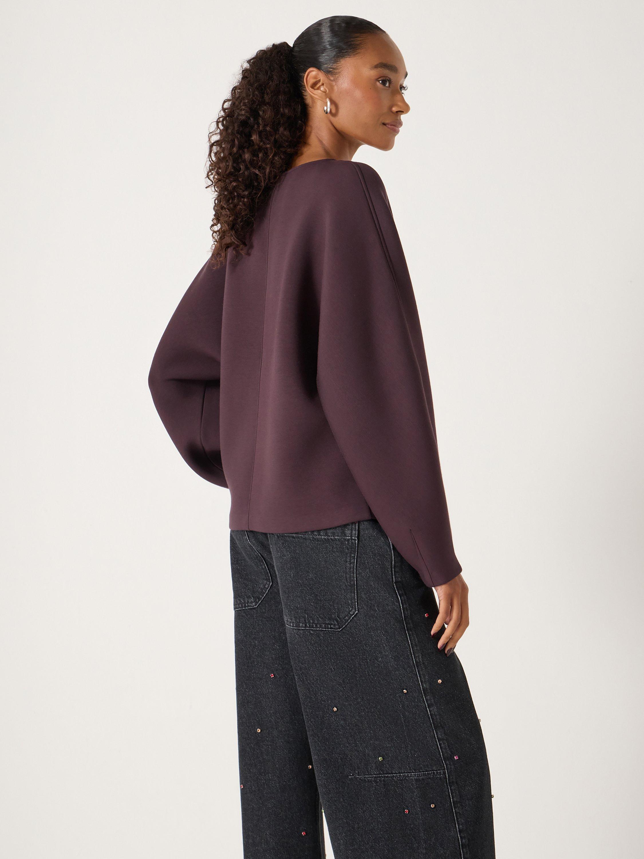 Product image 3 of 5, which shows HUSH Round Neck Barrel Sweatshirt, Plum Purple, XS-S