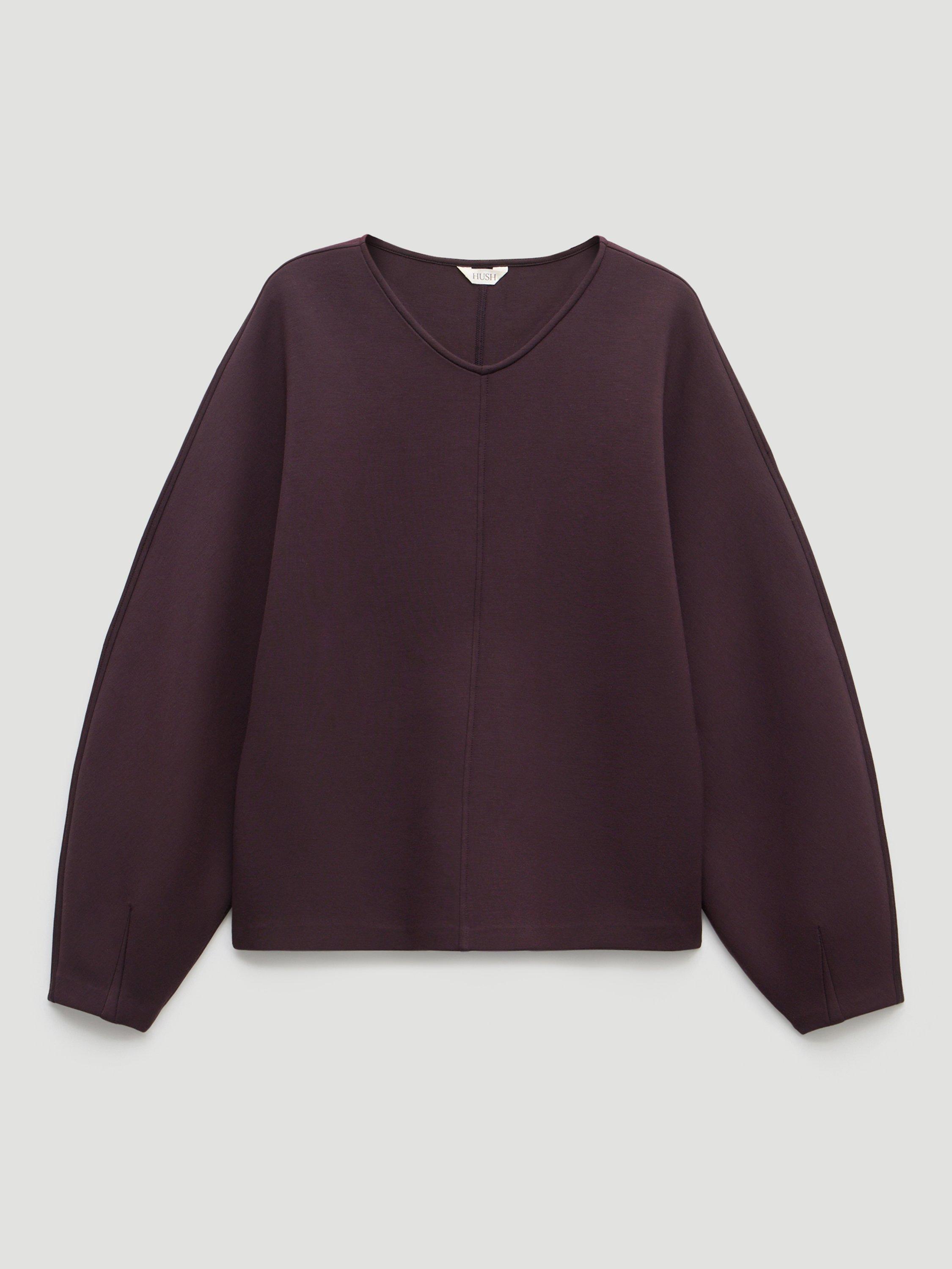 Product image 4 of 5, which shows HUSH Round Neck Barrel Sweatshirt, Plum Purple, XS-S