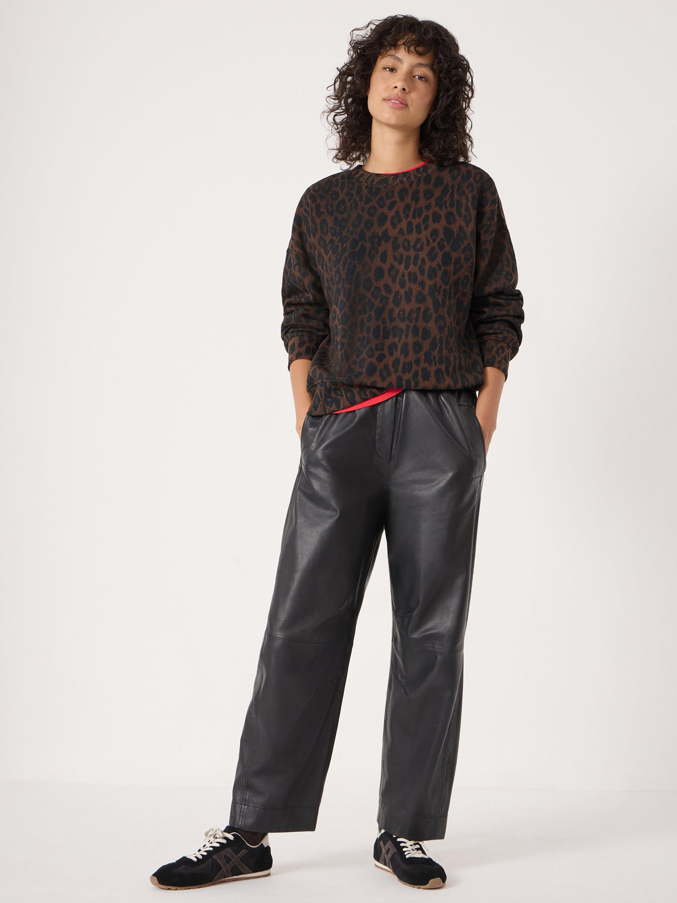 Product image 1 of 7, which shows HUSH Crew Neck Leopard Print Cotton Sweatshirt, Brown/Multi, L