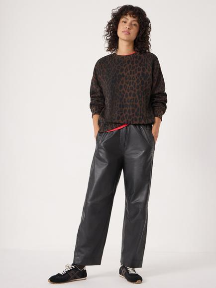 HUSH Crew Neck Leopard Print Cotton Sweatshirt, Brown/Multi, Brown/Multi