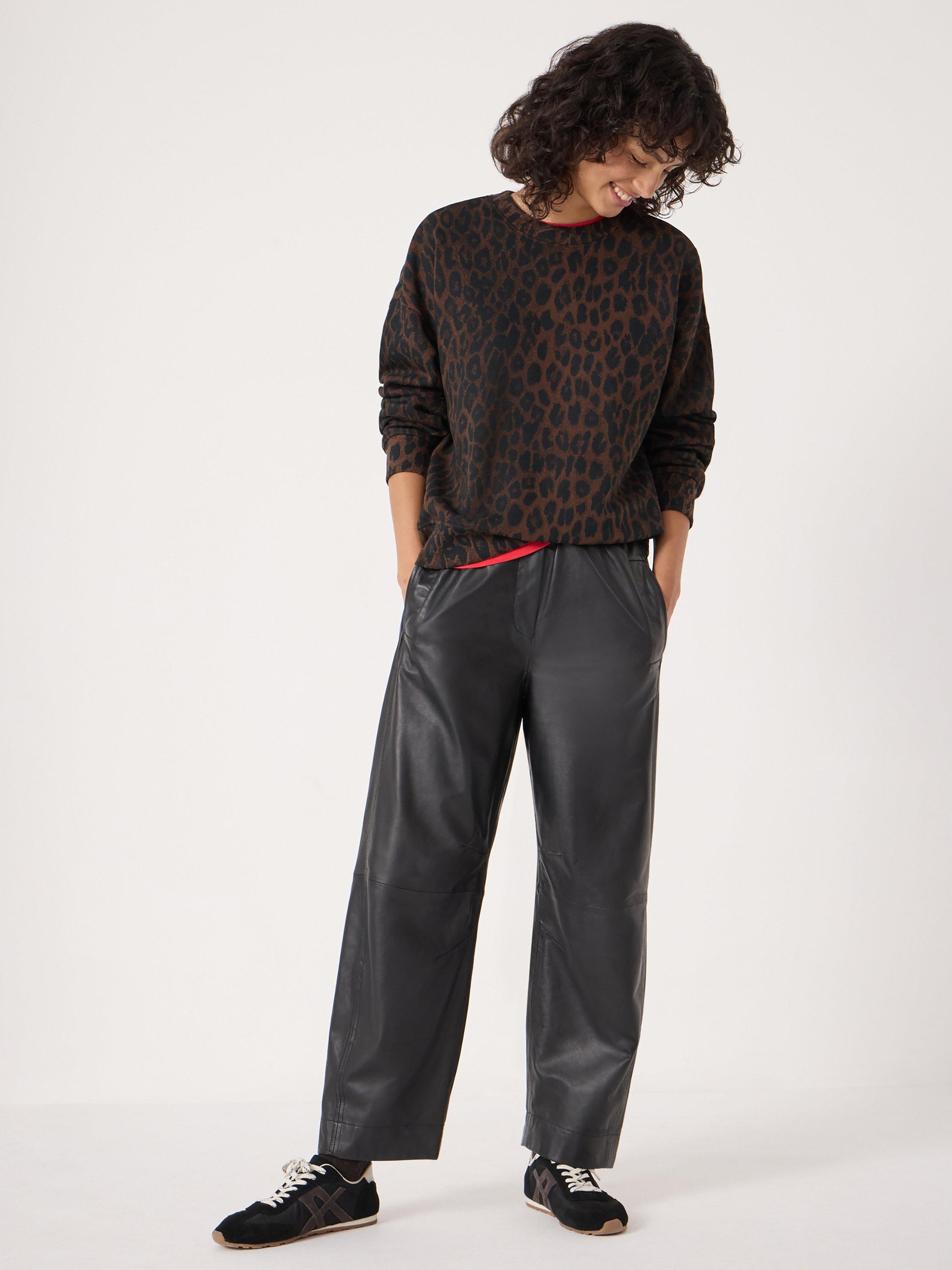 Product image 2 of 7, which shows HUSH Crew Neck Leopard Print Cotton Sweatshirt, Brown/Multi, L