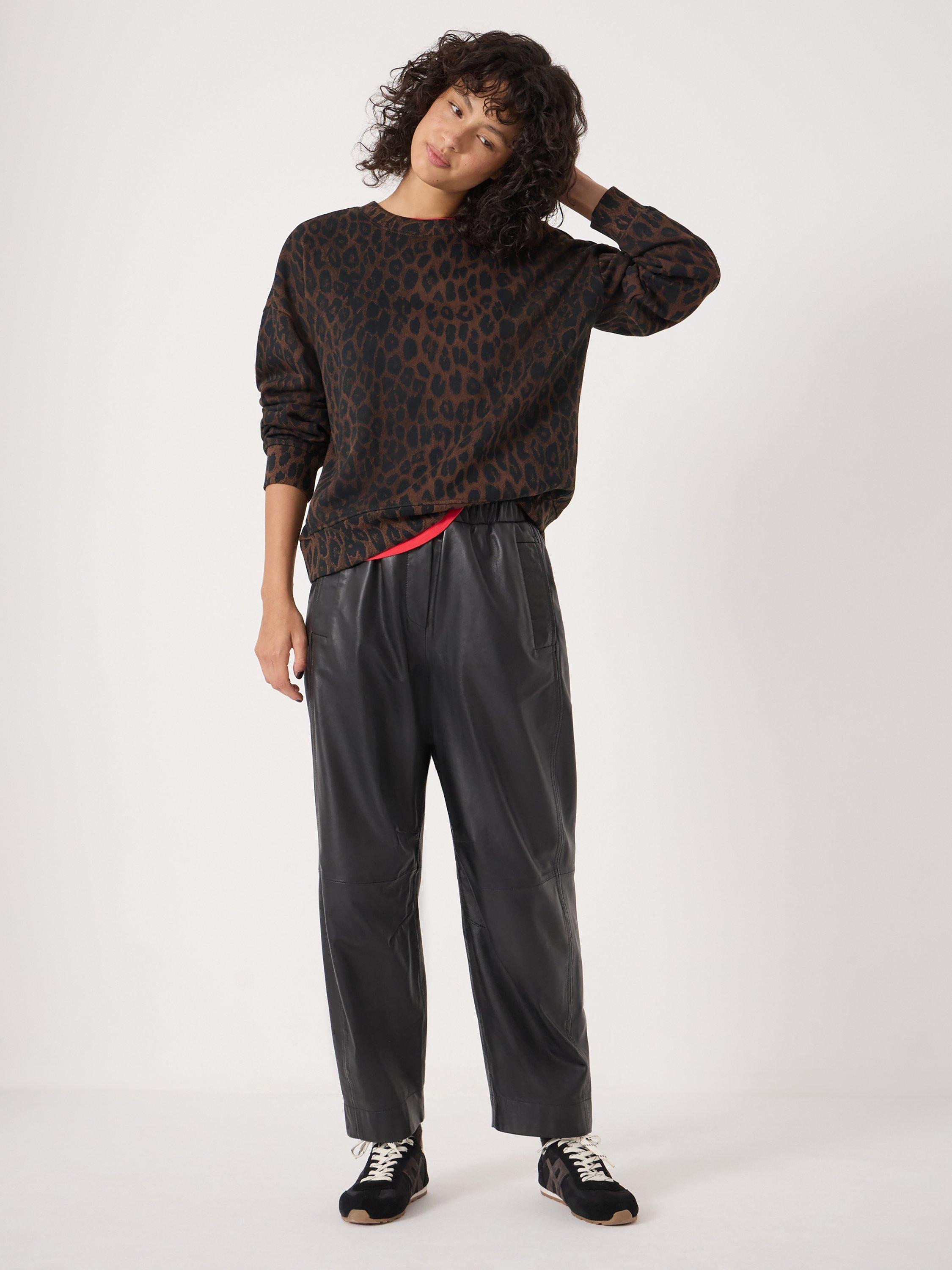 Product image 3 of 7, which shows HUSH Crew Neck Leopard Print Cotton Sweatshirt, Brown/Multi, L