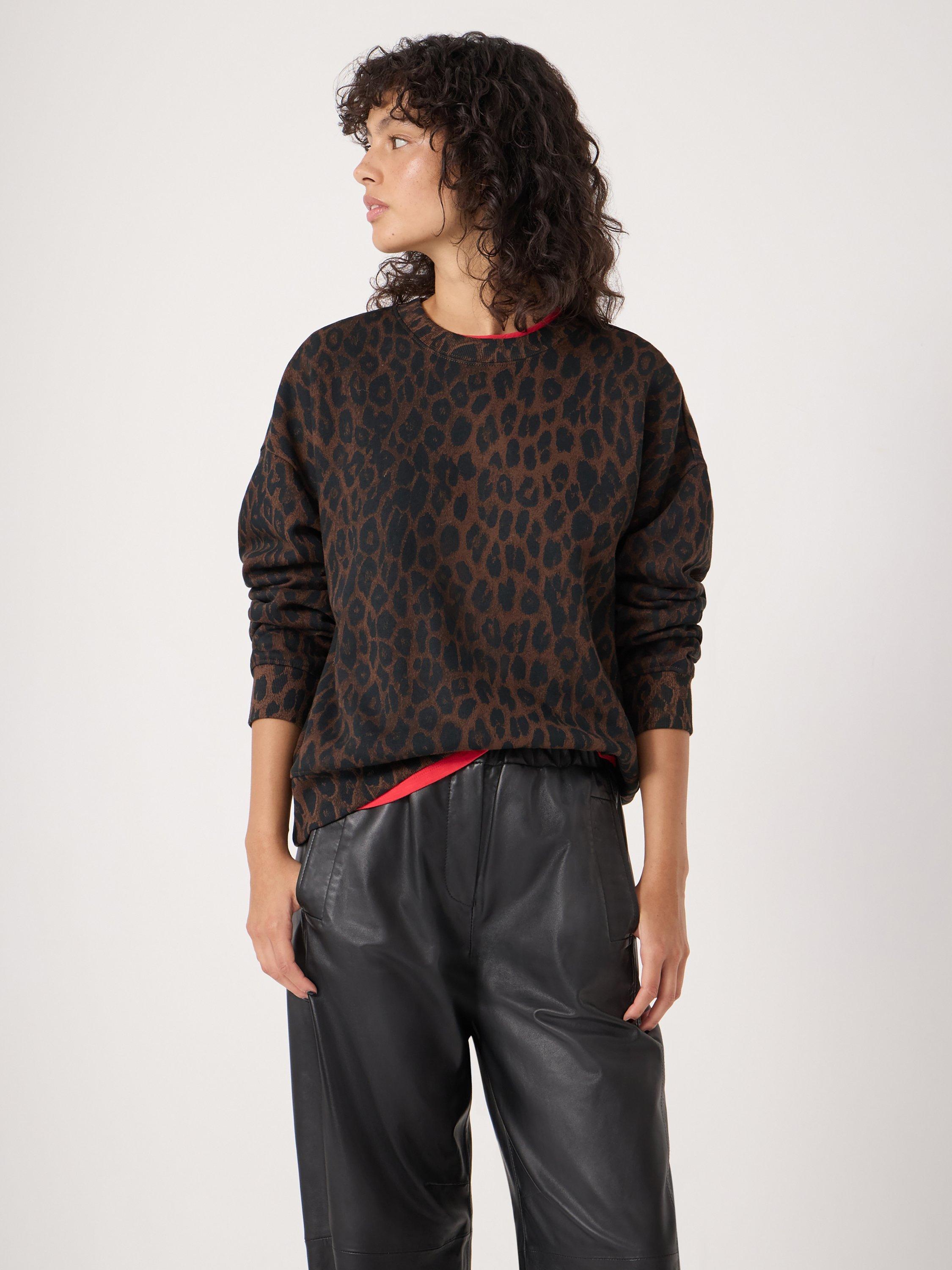 Product image 5 of 7, which shows HUSH Crew Neck Leopard Print Cotton Sweatshirt, Brown/Multi, L