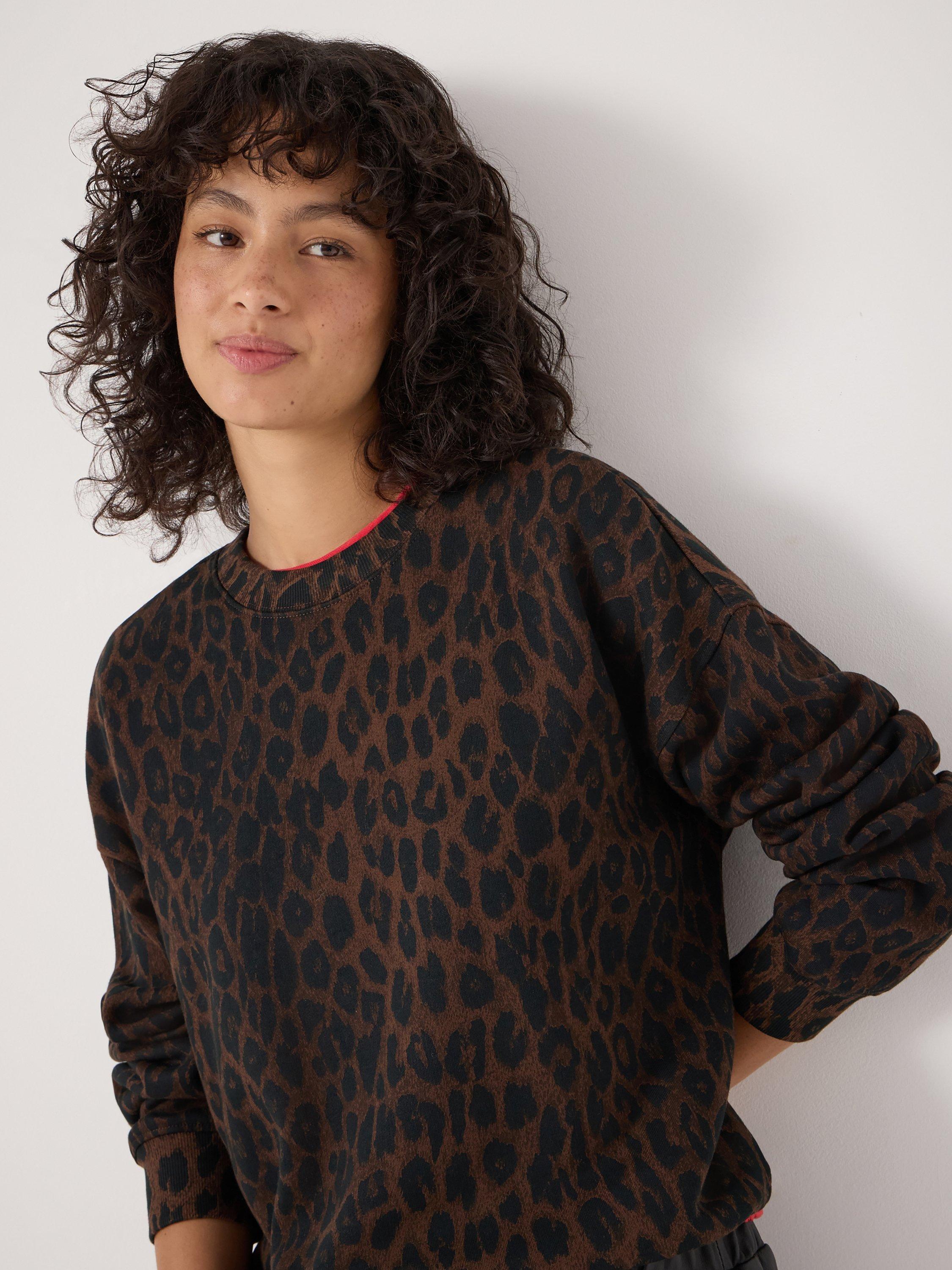 Product image 6 of 7, which shows HUSH Crew Neck Leopard Print Cotton Sweatshirt, Brown/Multi, L