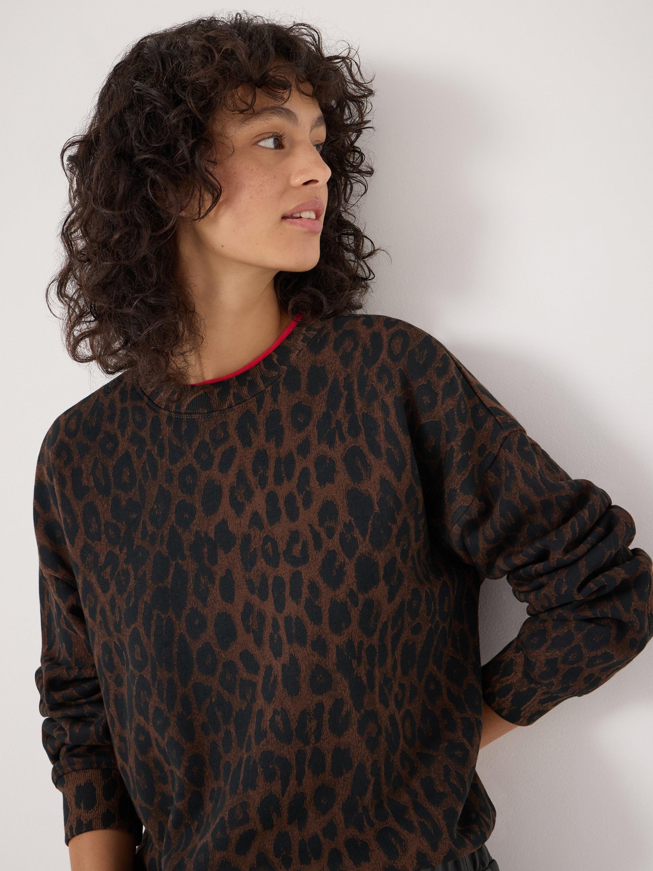 Product image 7 of 7, which shows HUSH Crew Neck Leopard Print Cotton Sweatshirt, Brown/Multi, L