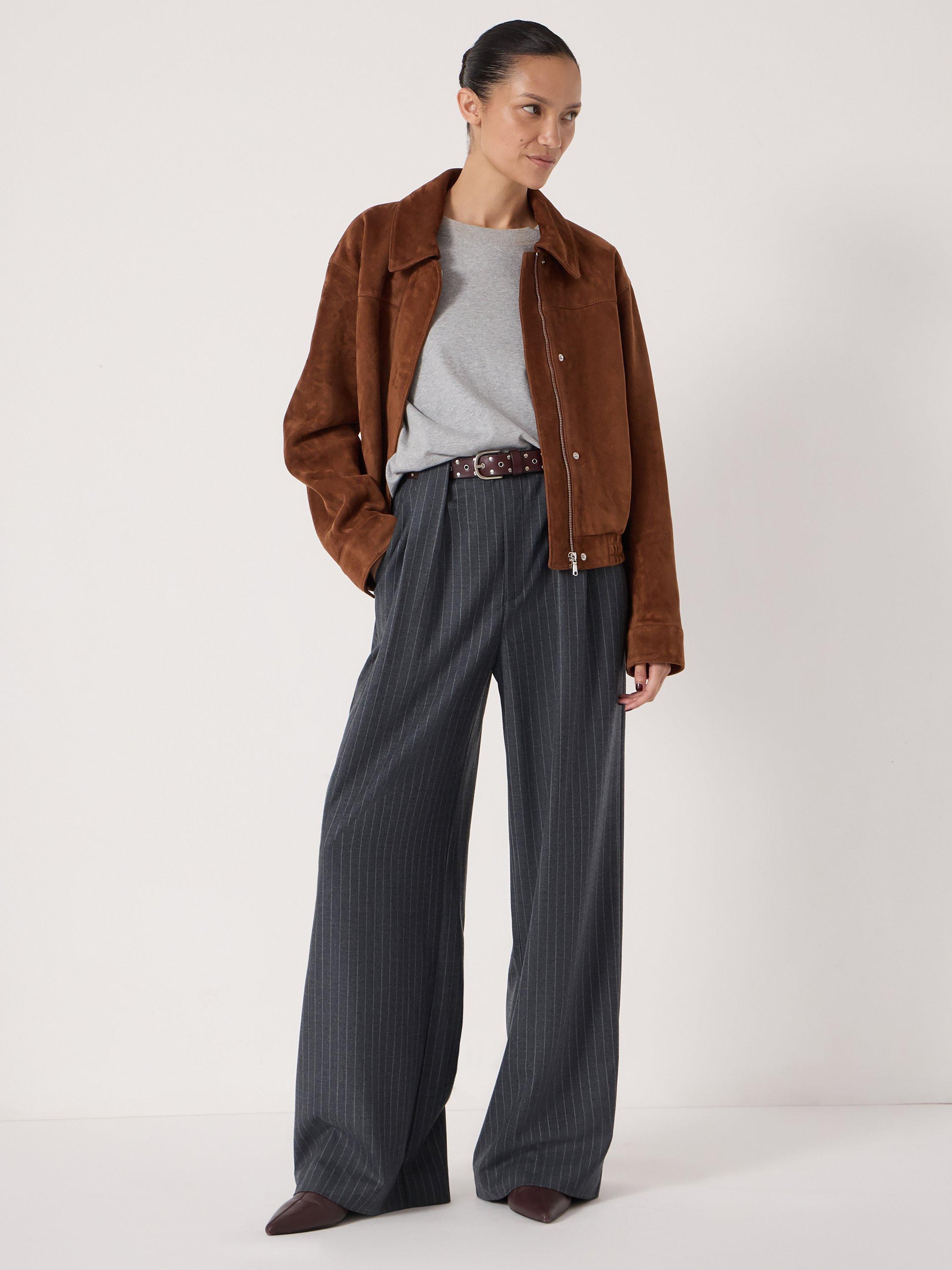 Product image 2 of 4, which shows HUSH Adena Wide Leg Stripe Trousers, Charcoal, 10
