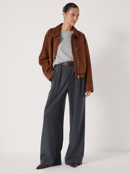HUSH Adena Wide Leg Stripe Trousers, Charcoal - view 2, Charcoal