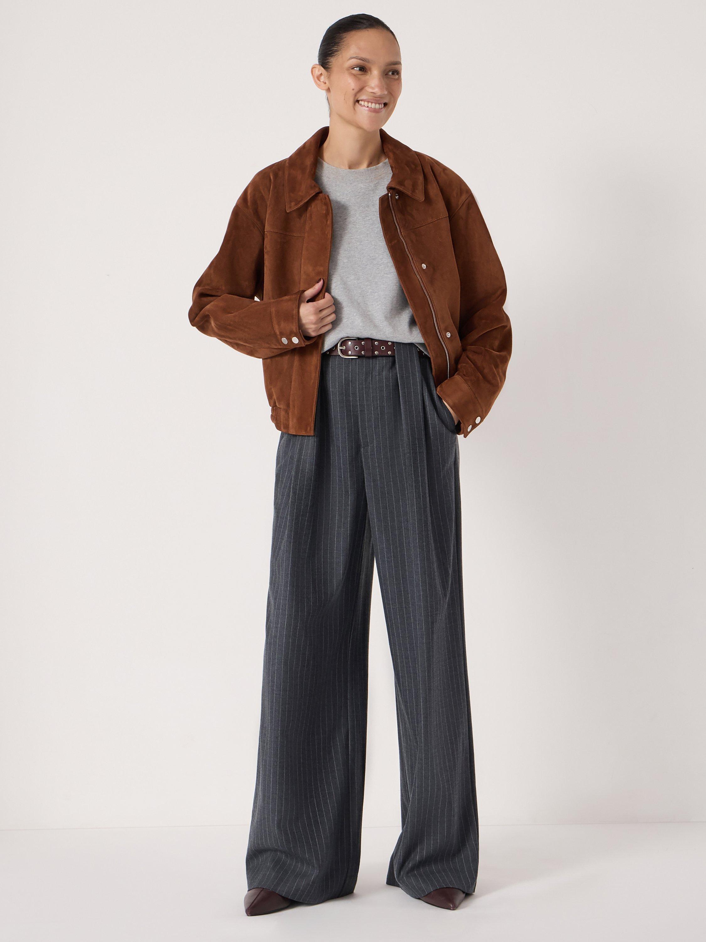 Product image 3 of 4, which shows HUSH Adena Wide Leg Stripe Trousers, Charcoal, 10