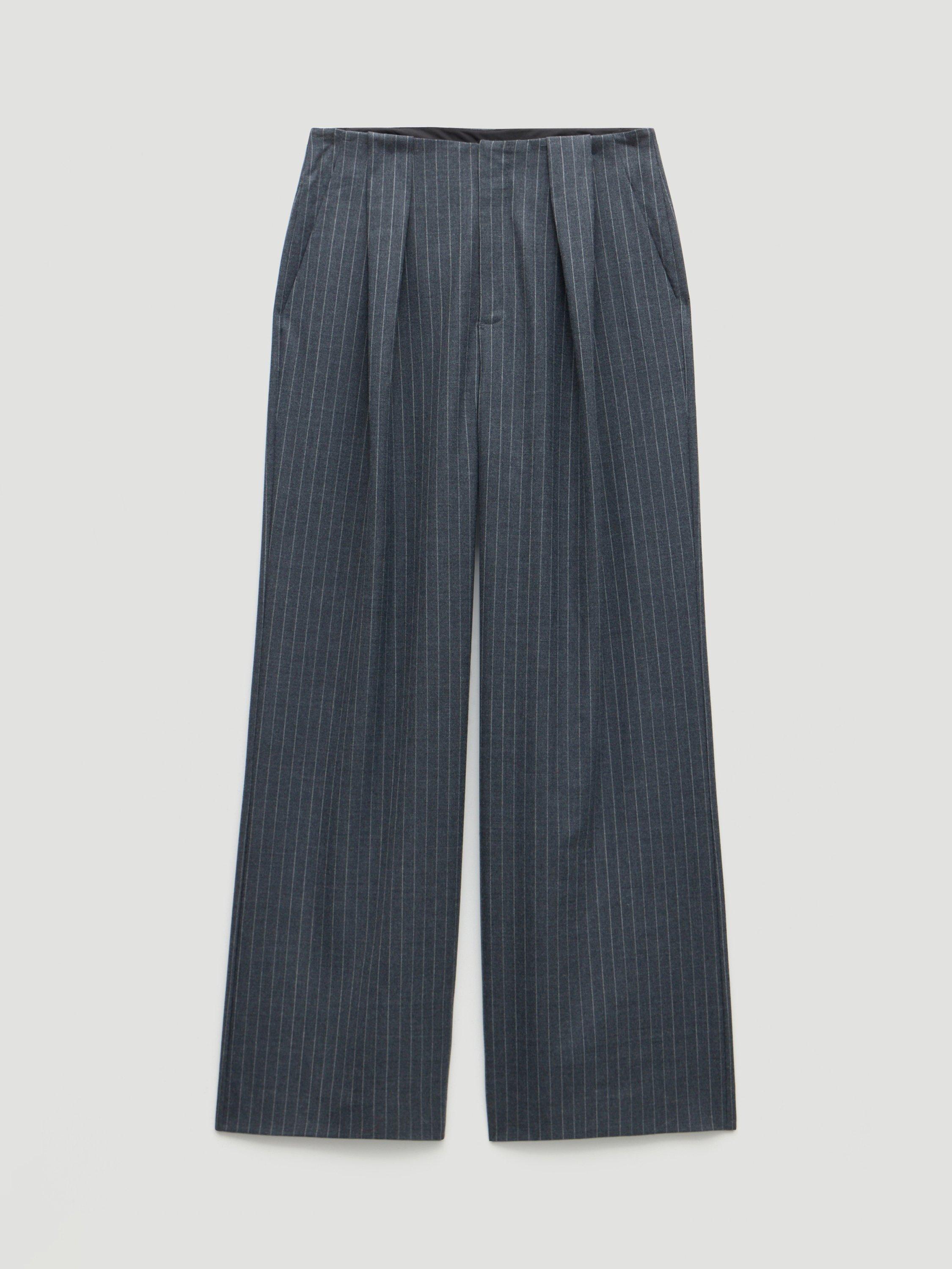 Product image 4 of 4, which shows HUSH Adena Wide Leg Stripe Trousers, Charcoal, 10