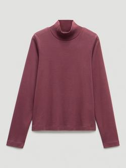 HUSH Cotton High Neck Jersey Top, Burgundy Purple
