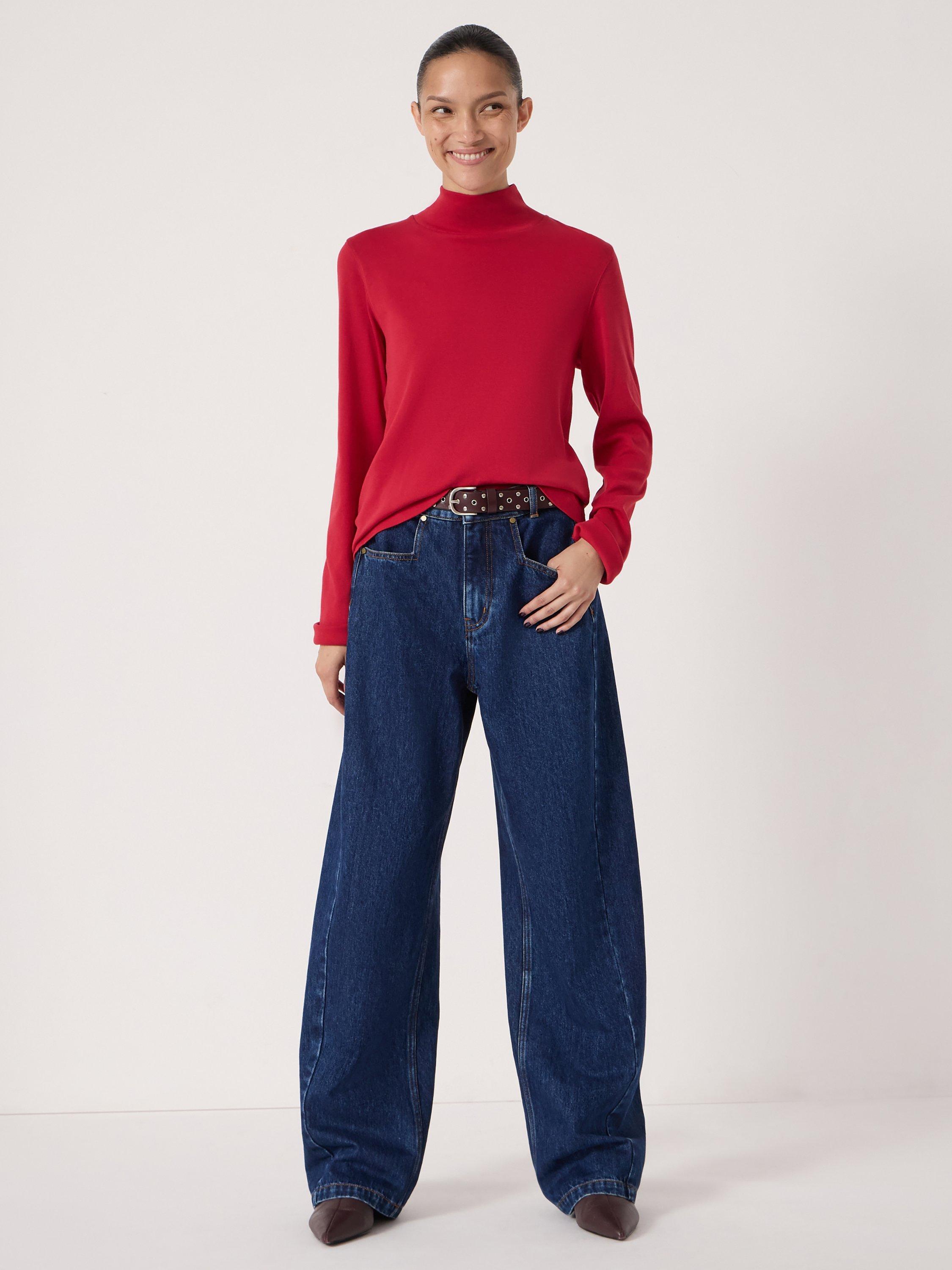 Product image 1 of 4, which shows HUSH Cotton High Neck Jersey Top, Ruby Red, S-M