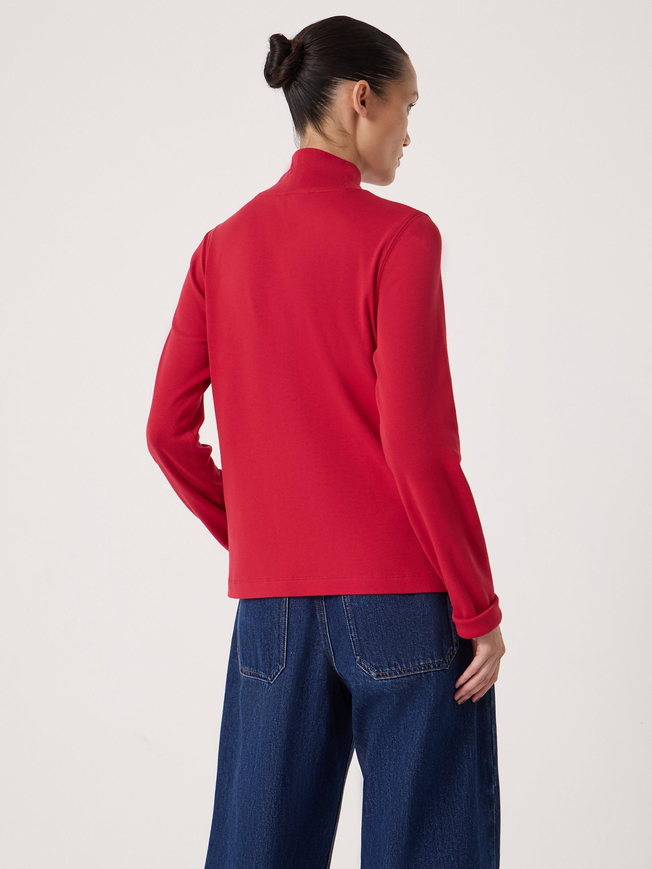 Product image 3 of 4, which shows HUSH Cotton High Neck Jersey Top, Ruby Red, S-M