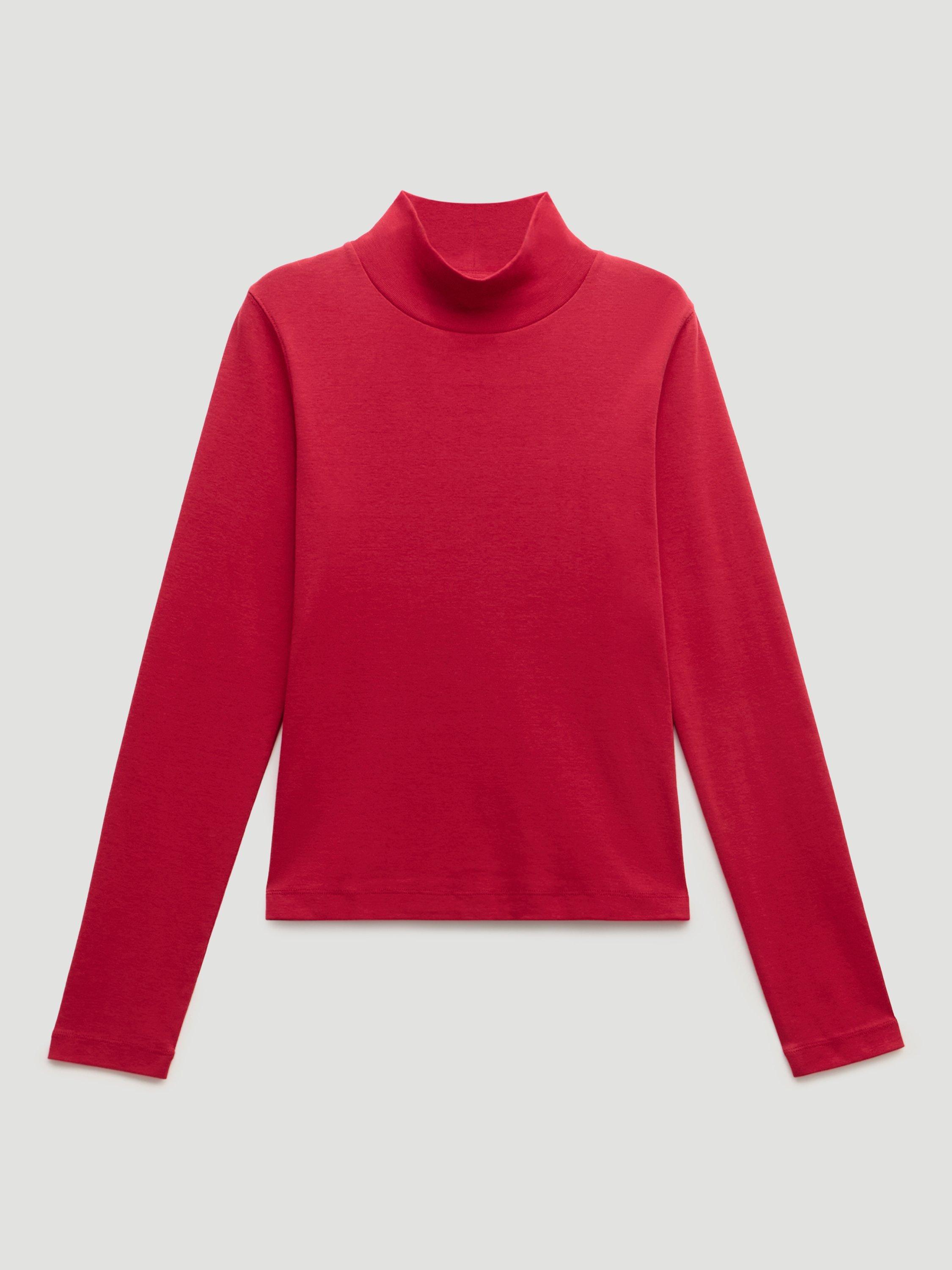 Product image 4 of 4, which shows HUSH Cotton High Neck Jersey Top, Ruby Red, S-M