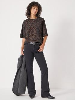 HUSH Romina Crew Neck Leopard Print Cotton T-Shirt, Brown - view 2, Brown